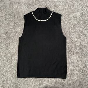 Karl Lagerfeld Paris Top Womens Size Small Black Sleeveless Pearl Neckline